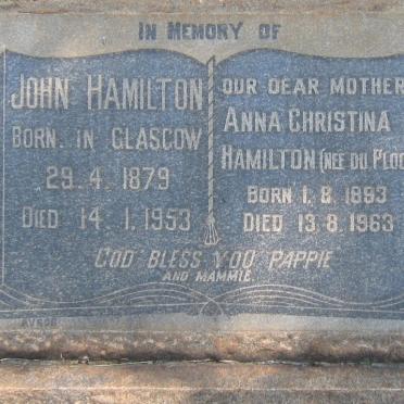 HAMILTON John 1879-1953 &amp; Anna Christina DU PLOOY 1893-1963