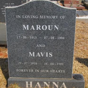 HANNA Maroun 1915-1994 &amp; Mavis 1916-1989