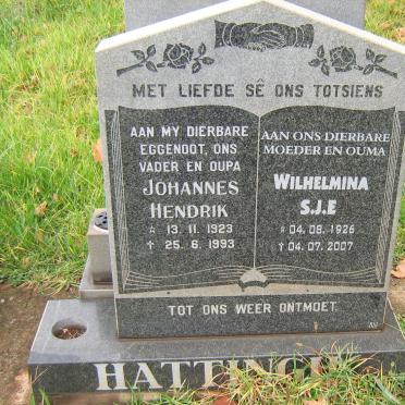 HATTINGH Johannes Hendrik 1923-1993 &amp; Wilhelmina S.J.E. 1926-2007