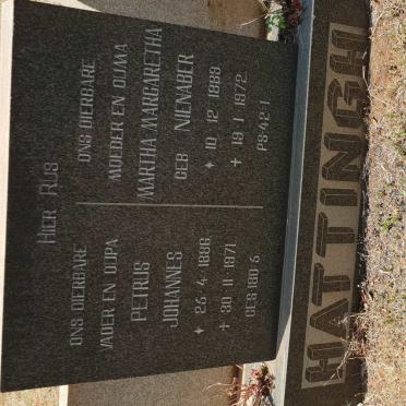HATTINGH Petrus Johannes 1886-1971 &amp; Martha Margaretha NIENABER 1889-1972