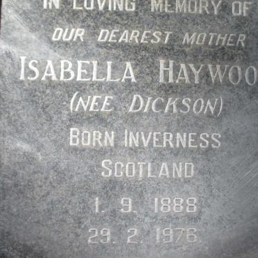 HAYWOOD Harold George 1884-1949 &amp; Isabella DICKSON 1888-1976