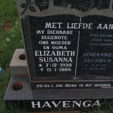 HAVENGA Johannes Jacobus 1937-2010 &amp; Elizabeth Susanna 1939-1989