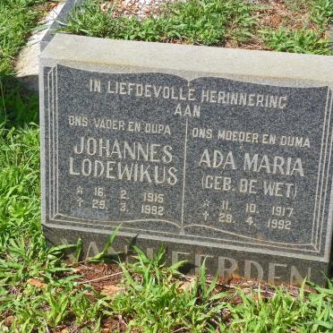 HEERDEN Johannes Lodewikus, van 1915-1992 &amp; Ada Maria DE WET 1917-1992
