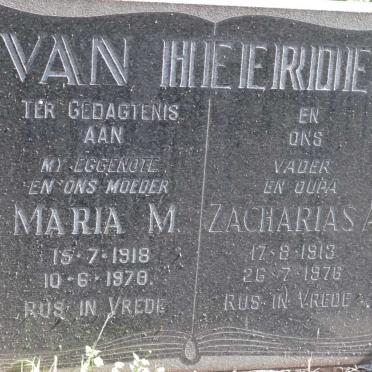 HEERDEN Zacharias A., van 1913-1976 &amp; Maria M. 1918-1970