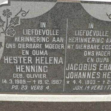 HENNING Jacobus Erasmus Johannes 1903-1974 &amp; Hester Helena OLIVIER 1909-1987