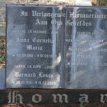 HOMAN Bernard Louis 1918-2003 &amp; Anna Cornelia Maria 1919-1979 :: HOMAN Barend Johannes Stephanus 1949-2002