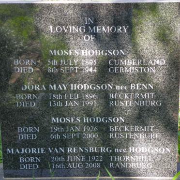 HODGSON Moses 1895-1944 :: HODGSON Dora May nee BENN 1896-1991