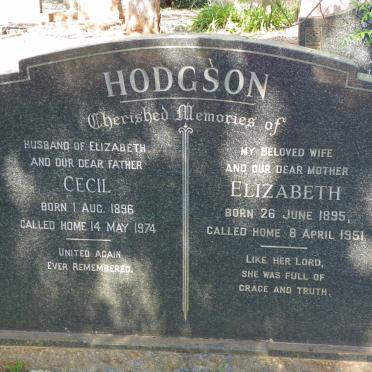 HODGSON Cecil 1896-1974 &amp; Elizabeth 1895-1951