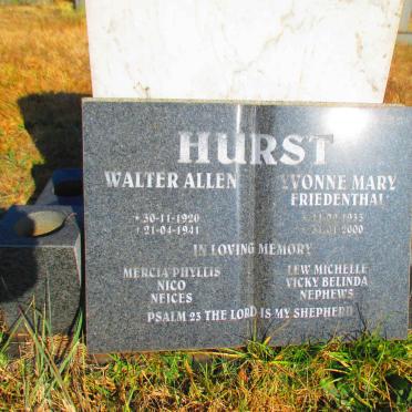 HURST Walter Allen 1920-1941 :: HURST Yvonne Mary Friedenthal 1935-2000