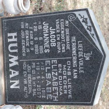HUMAN Jacob Johannes 1915-1980 &amp; Elizabeth Elsabe 1912-2007