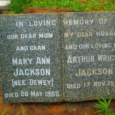 JACKSON Arthur Wright -1950 &amp; Mary Ann DEWEY -1965