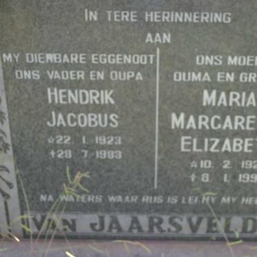 JAARSVELDT Hendrik Jacobus, van 1923-1983 &amp; Maria Margaretha Elizabeth 1921-1992