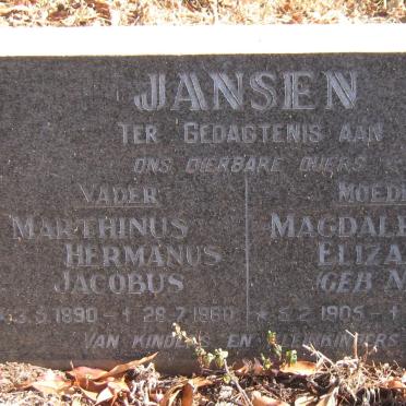 JANSEN Marthinus Hermanus Jacobus 1890-1960 &amp; Magdalena Elizabeth NEL 1905-1991