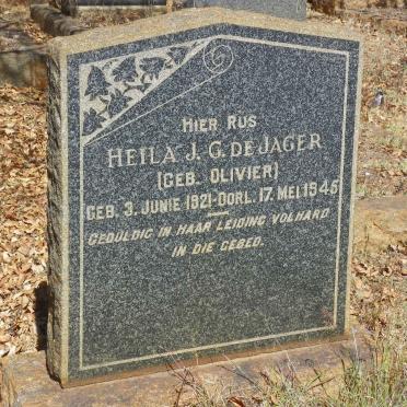 JAGER Heila J.G., de nee OLIVIER 1921-1945