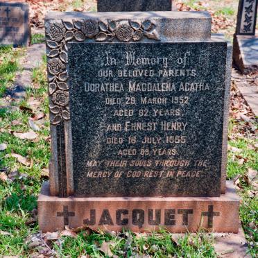 JACQUET Ernest Henry -1955 &amp; Dorathea Magdalena Agatha -1952