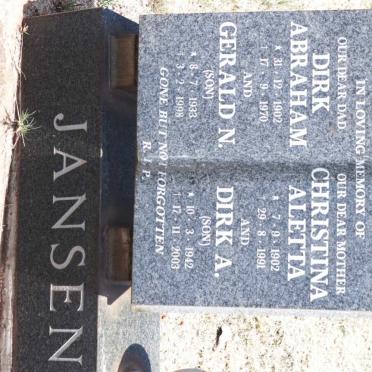 JANSEN Dirk Abraham 1902-1970 &amp; Christina Aletta 1902-1991 :: JANSEN Gerald N. 1933-1998 :: JANSEN Dirk A. 1942-2003