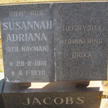 JACOBS Susannah Adriana nee HAYMAN 1916-1970