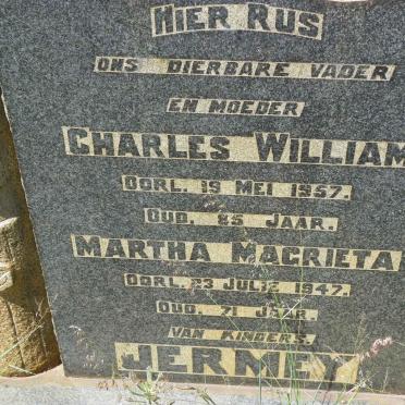JERMEY Charles William -1957 &amp; Martha Magrieta -1947