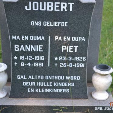 JOUBERT Piet 1925-1981 &amp; Sannie 1916-1981
