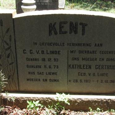 KENT C.G. v.d.Linde 1893-1973 :: KENT Kathleen Gertrude v.d. LINDE 1917-1965