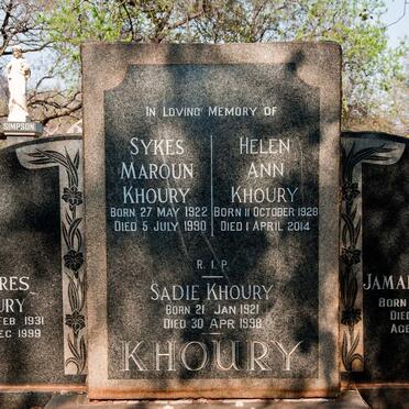 KHOURY Sykes Maroun 1922-1990 &amp; Helen Ann 1928-2014 :: KHOURY Sadie 1921-1998