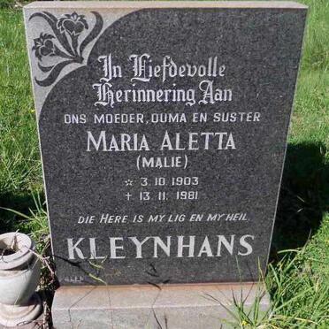 KLEYNHANS Maria Aletta 1903-1981