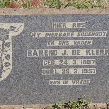 KLERK Barend J., de 1887-1957