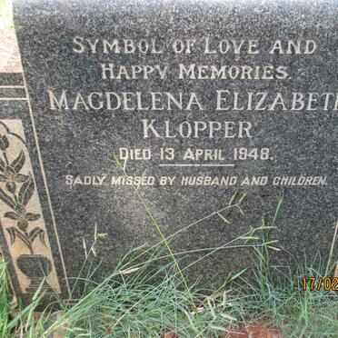 KLOPPER Magdelena Elizabeth -1948