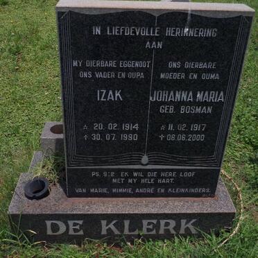 KLERK Izak, de 1914-1990 &amp; Johanna Maria BOSMAN 1917-2000