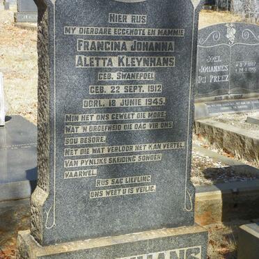 KLEYNHANS Francina Johanna Aletta nee SWANEPOEL 1912-1945