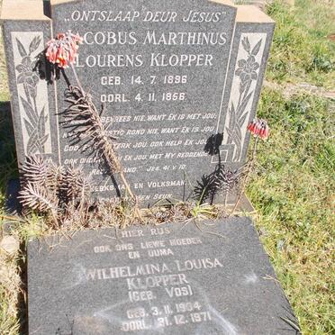 KLOPPER Jacobus Marthinus Lourens 1896-1956 &amp; Wilhelmina Louisa VOS 1904-1971