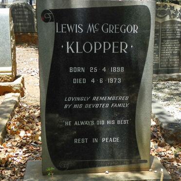 KLOPPER Lewis McGregor 1898-1973