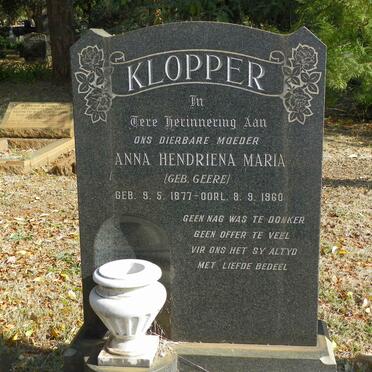 KLOPPER Anna Hendriena Maria nee GEERE 1877-1960