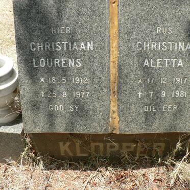 KLOPPER Christiaan Lourens 1912-1977 &amp; Christina Aletta 1917-1981