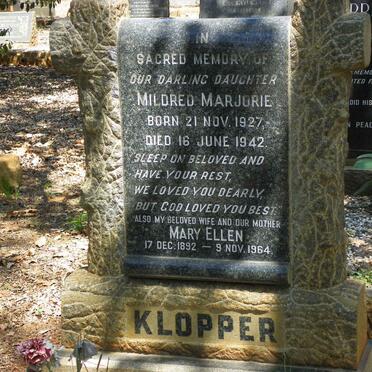 KLOPPER Mildred Marjorie 1927-1947 :: KLOPPER Mary Ellen 1892-1964
