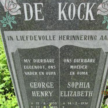 KOCK George Henry, de 1933-2005 &amp; Sophia Elizabeth 1936-
