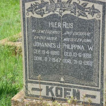 KOEN Johannes J. 1886-1947 &amp; Philippina W. 1888-1968
