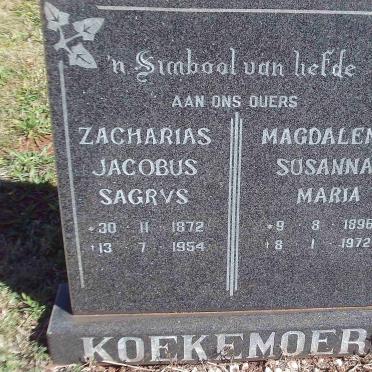 KOEKEMOER Zacharias Jacobus Sagrys 1872-1954 &amp; Magdalena Susanna Maria 1896-1972