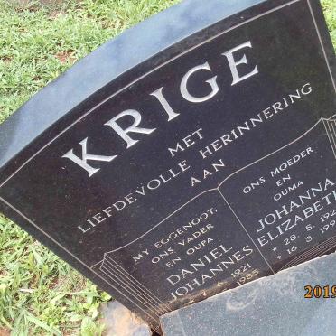 KRIGE Daniel Johannes 1921-1985 &amp; Johanna Elizabeth 1923-1999