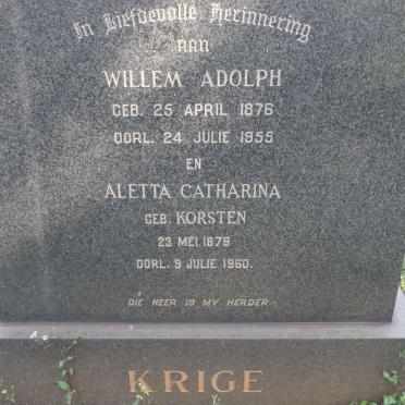 KRIGE Willem Adolph 1876-1955 &amp; Aletta Catharina KORSTEN 1879-1960