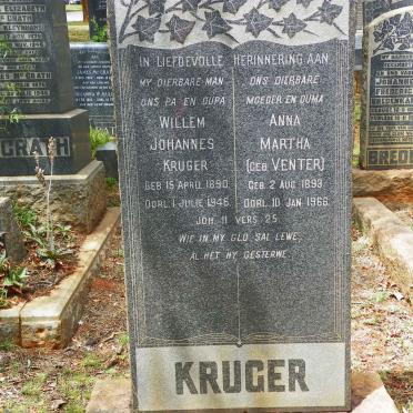 KRUGER Willem Johannes 1890-1946 &amp; Anna Martha VENTER 1893-1966