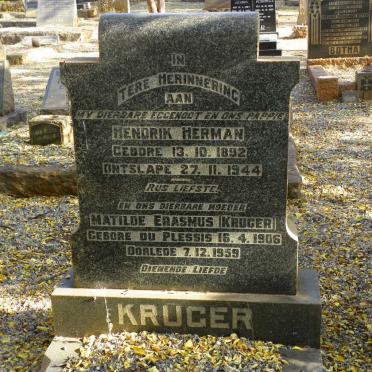 KRUGER Hendrik Herman 1892-1944 &amp; Matilde ERASMUS nee DU PLESSIS 1906-1959