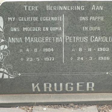 KRUGER Petrus Carolus 1903-1986 &amp; Anna Margaretha 1904-1977