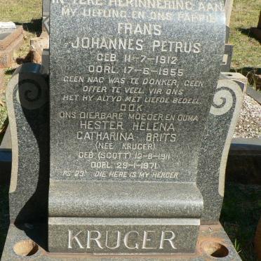KRUGER Frans Johannes Petrus 1912-1955 &amp; Hester Helena Catharina BRITS formerly KRUGER nee SCOTT 1911-1971