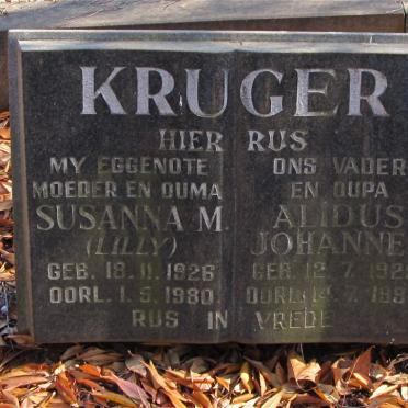 KRUGER Alidus Johannes 1920-1994 &amp; Susanna M. 1926-1980