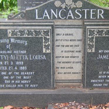 LANCASTER James Charles 1892-1952 &amp; Hester Aletta Louisa 1899-1983