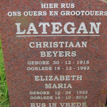 LATEGAN Christiaan Beyers 1915-1992 &amp; Elizabeth Maria 1922-2013