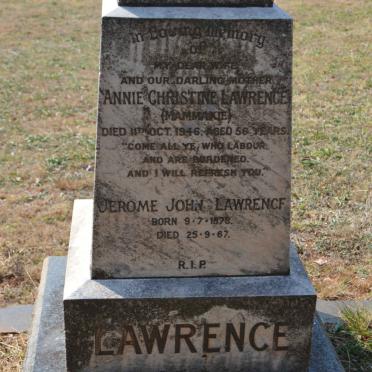 LAWRENCE Jerome John 1878-1967 &amp; Annie Christine -1946