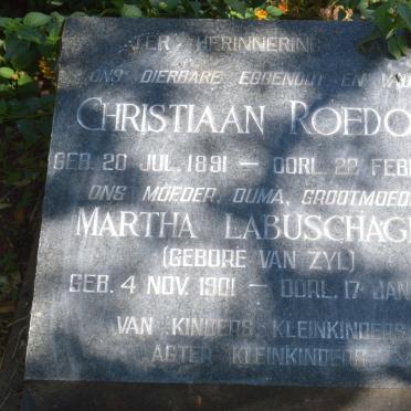 LABUSCHAGNE Christiaan Roedolf 1891-1966 &amp; Martha VAN ZYL 1901-1984