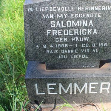 LEMMER Salomina Fredericka nee PAUW 1908-1981